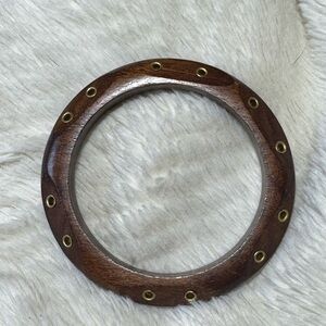 Vintage Wooden Bangle with Brass Gold Accents Craft Handmade Primatives Art